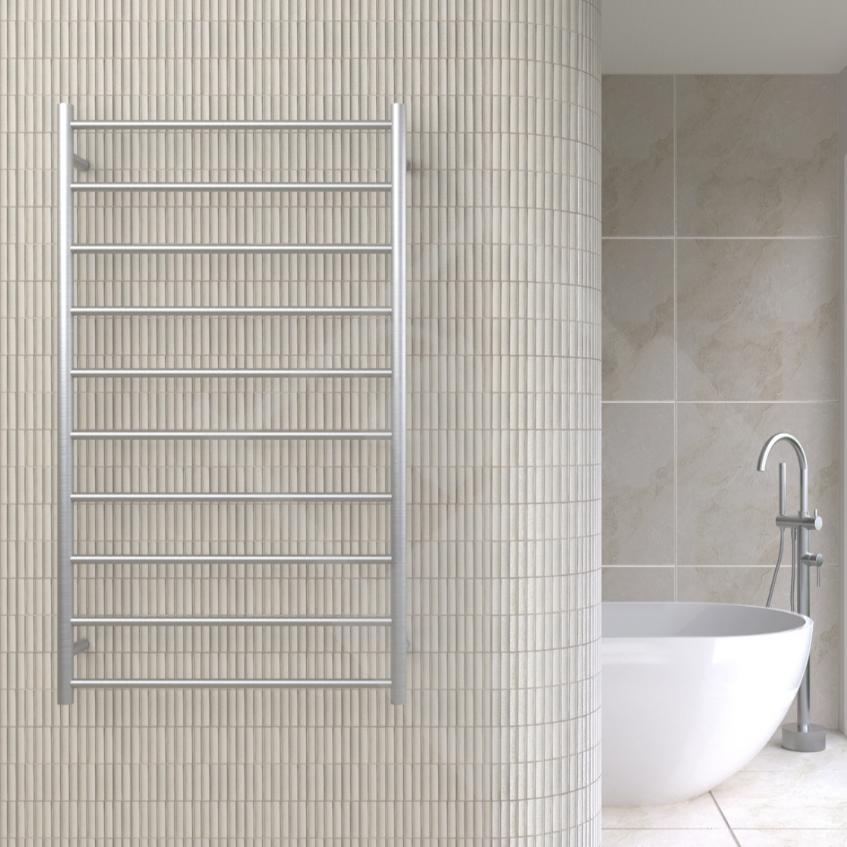 Thermogroup 10 Bar Straight Round Ladder Heated Towel Rail - Brushed Stainless Steel