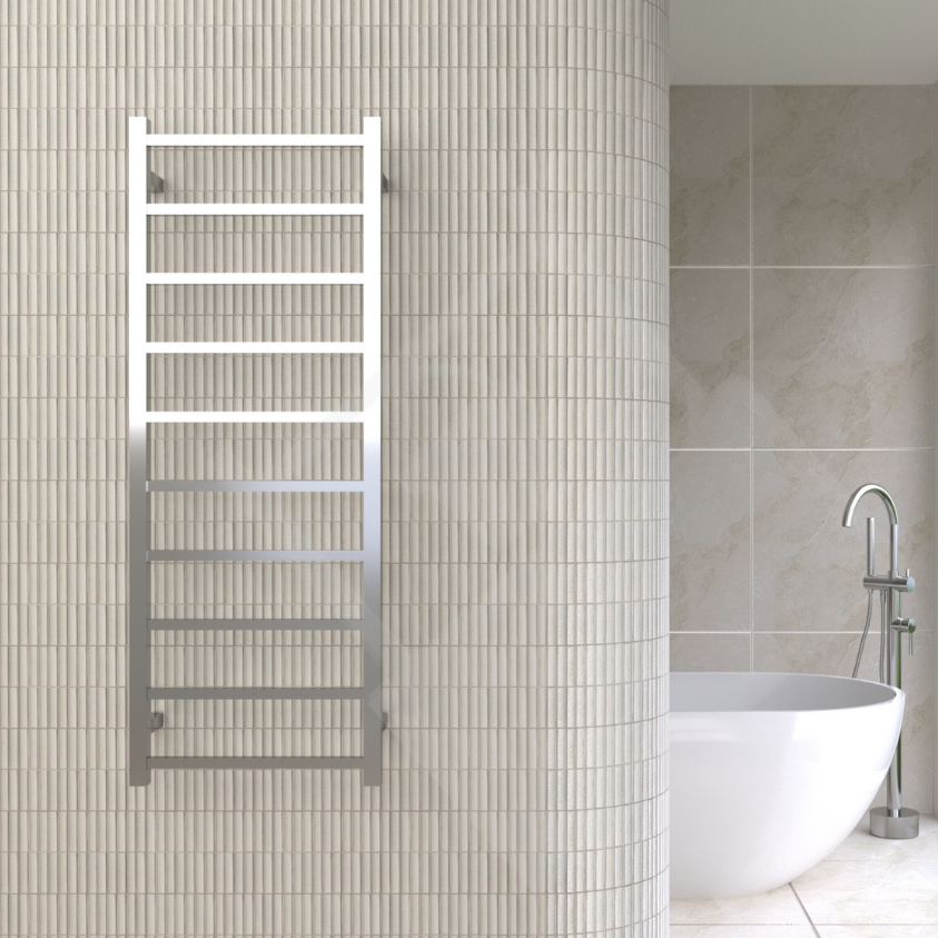 Thermogroup 10 Straight Square Ladder Heated Towel Rail - Stainless Steel