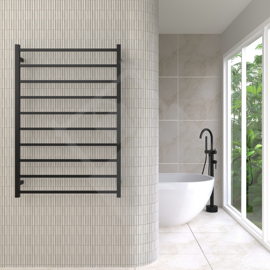 Thermogroup 10 Bar Straight Square Ladder Heated Towel Rail - Matte Black