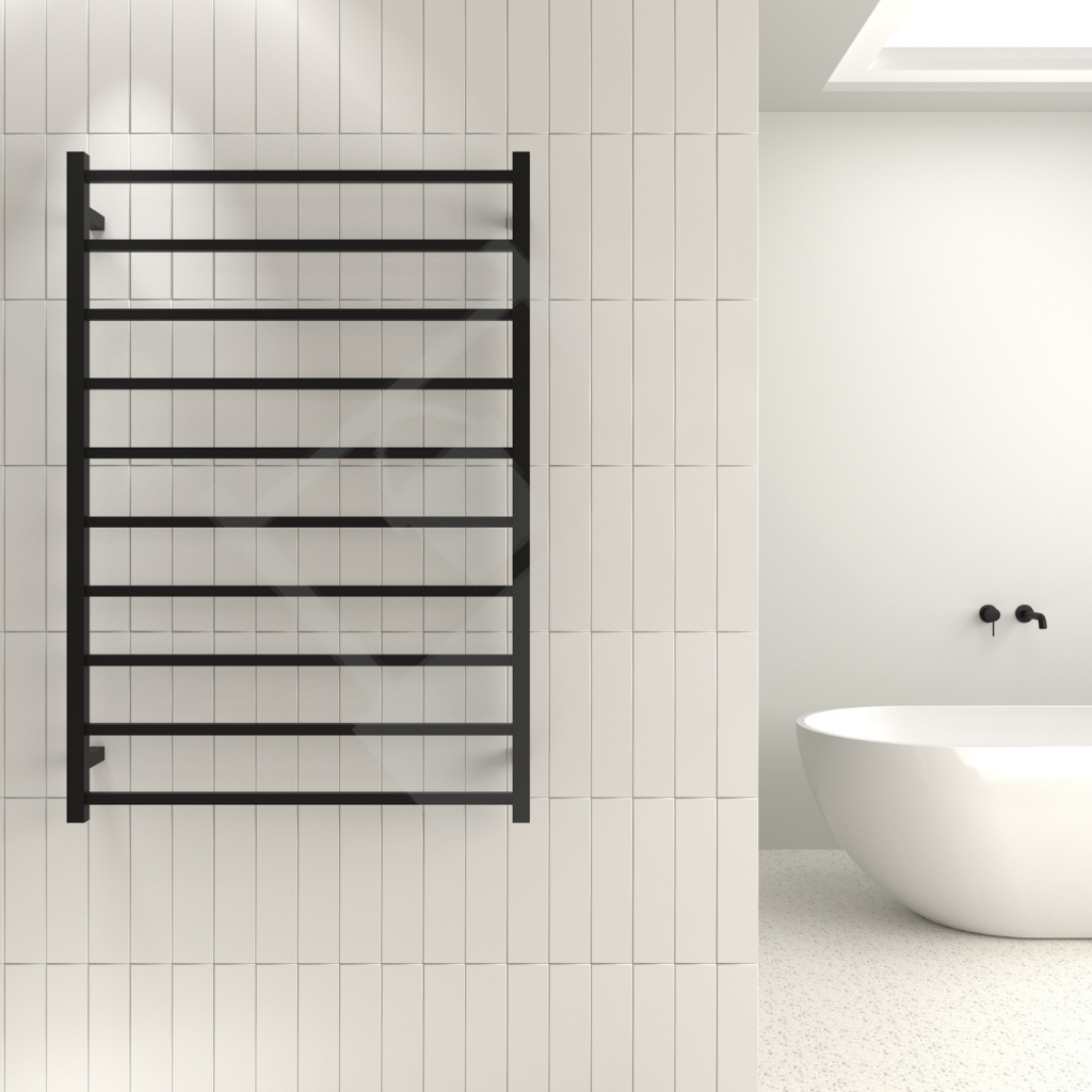 Thermogroup 10 Bar Straight Square Ladder Heated Towel Rail - Matte Black