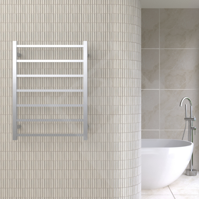 Thermogroup 7 Bar Straight Square Ladder Heated Towel Rail - Brushed Stainless