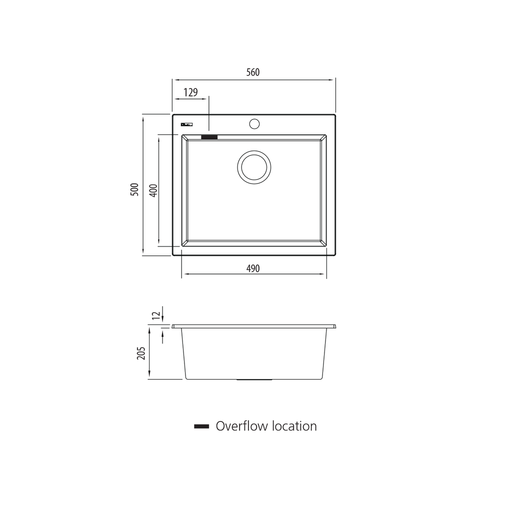 Oliveri Santorini Black Large Bowl Topmount Sink with Overflow