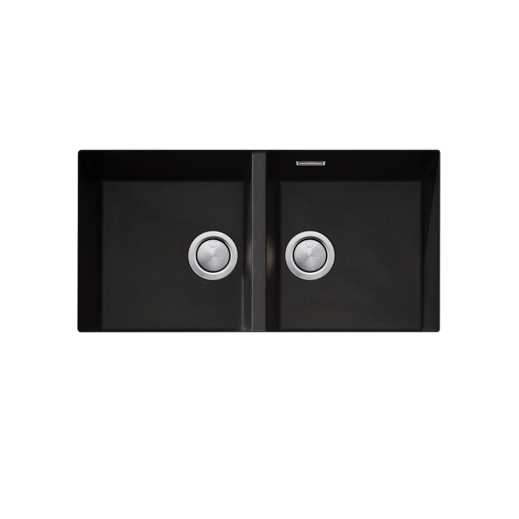 Oliveri Santorini Black Double Bowl Undermount Sink with Overflow