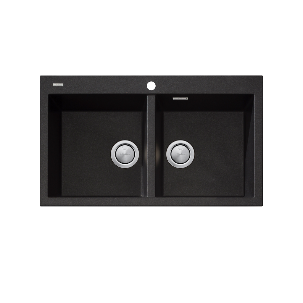 Oliveri Santorini Black Double Bowl Topmount Sink with Overflow