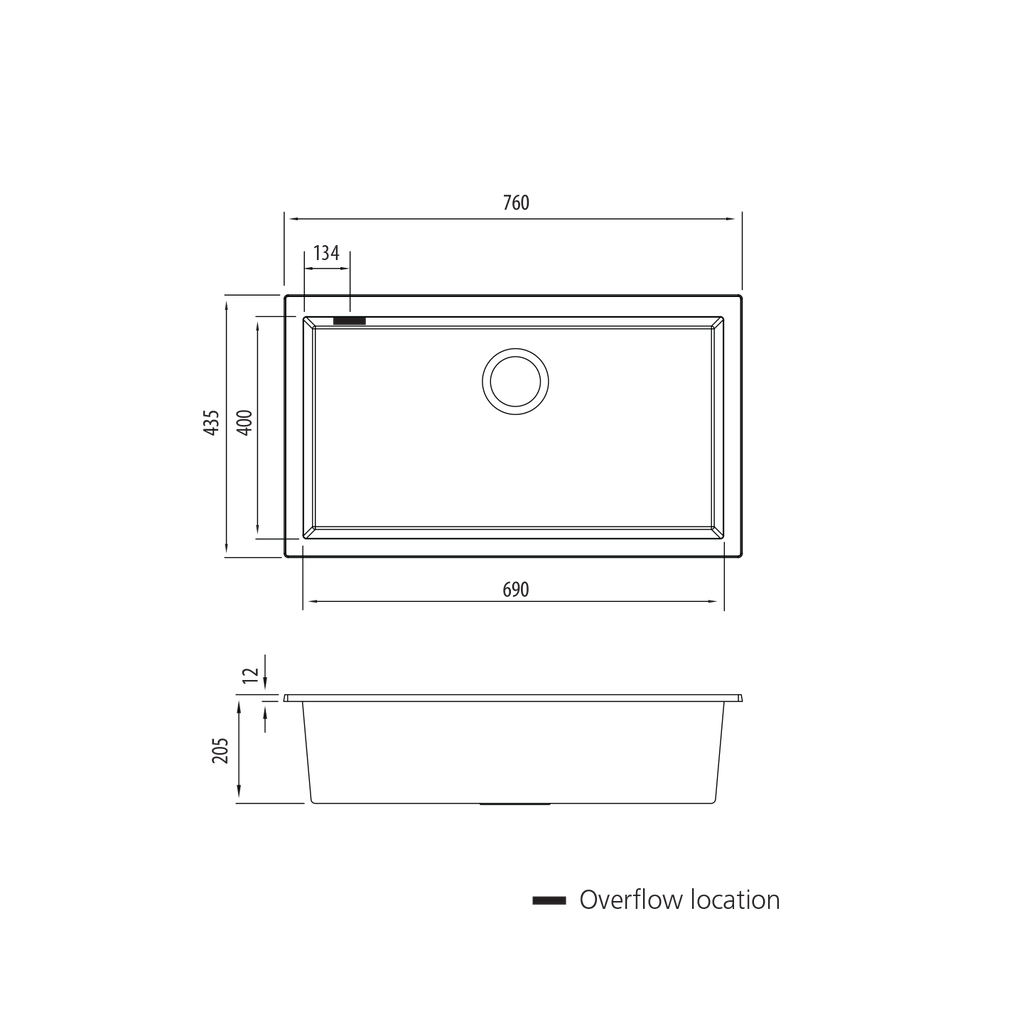 Oliveri Santorini Black Mega Bowl Undermount Sink with Overflow