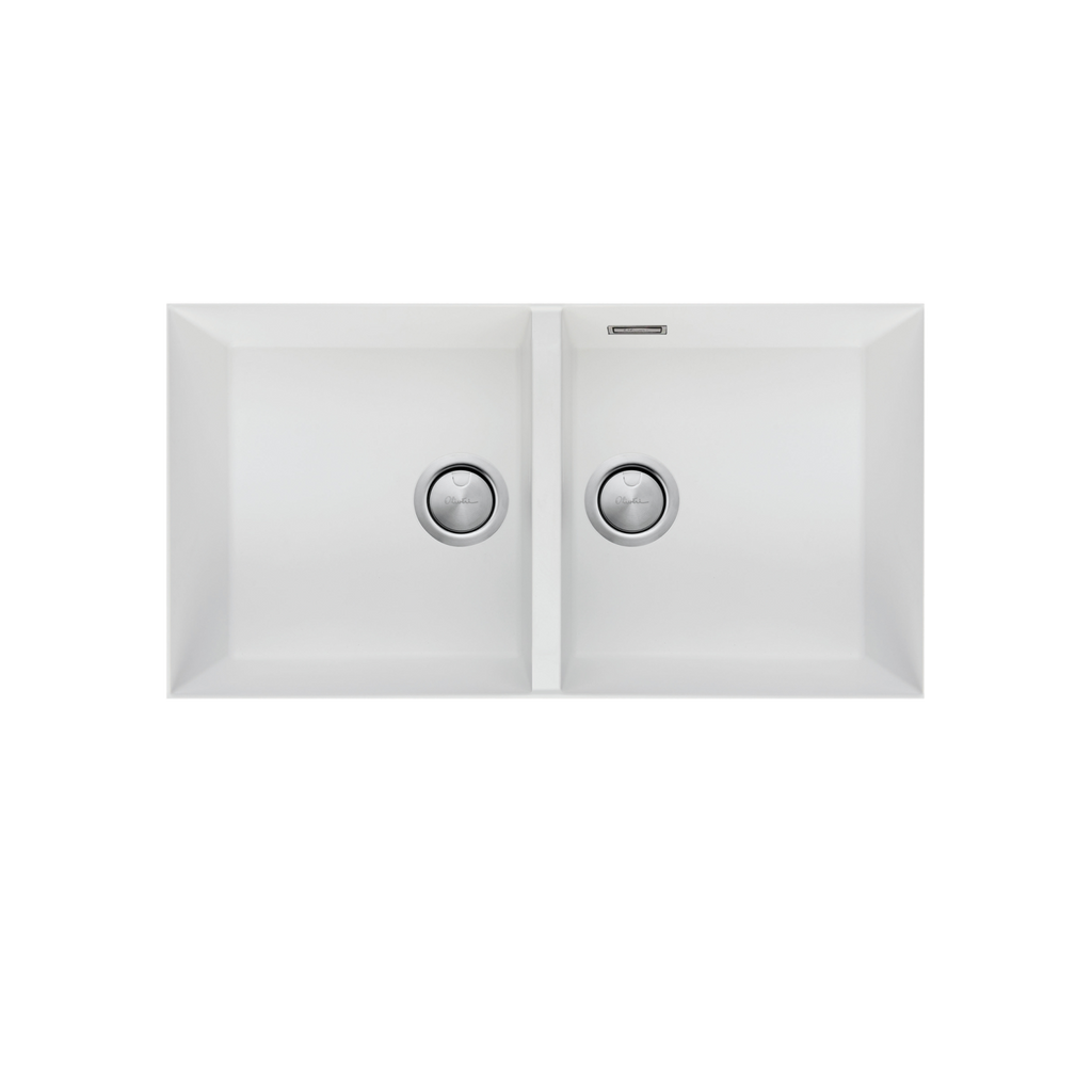 Oliveri Santorini White Double Bowl Undermount Sink with Overflow