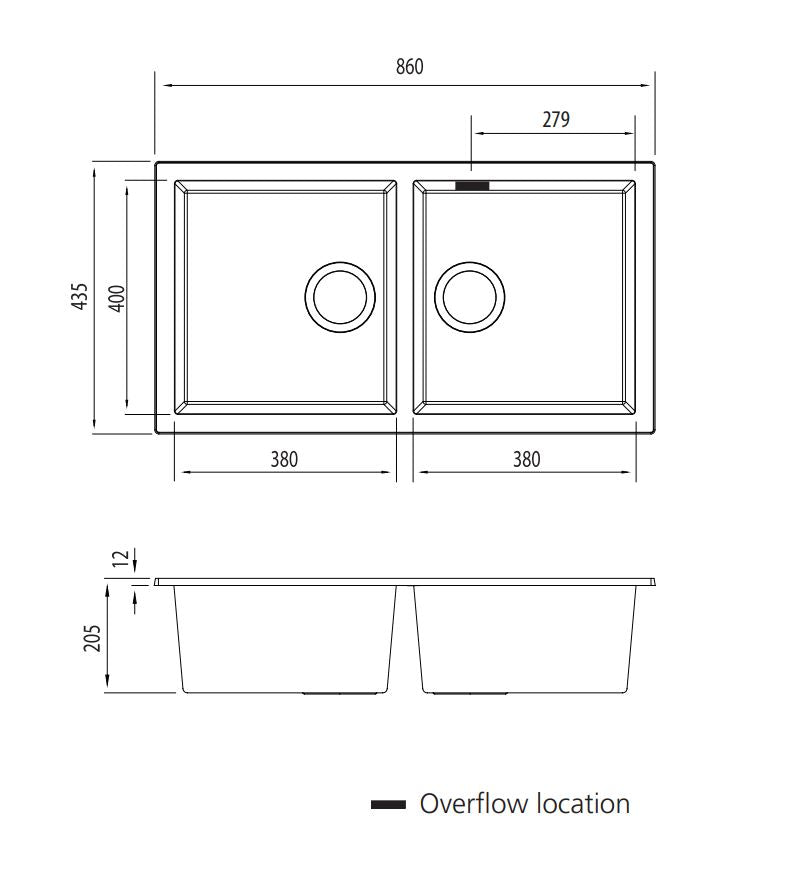 Oliveri Santorini White Double Bowl Undermount Sink with Overflow