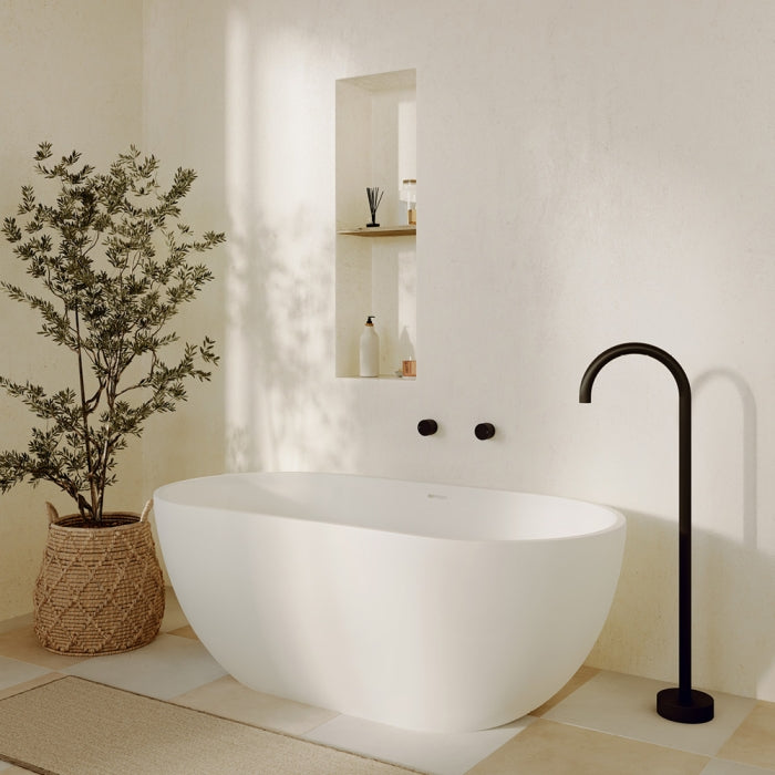 Fienza Nero Freestanding Stone Bath 1550mm - Matte White