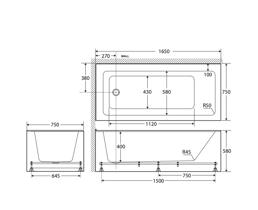 Fienza Sentor Acrylic Corner Bath 1650mm - Gloss White