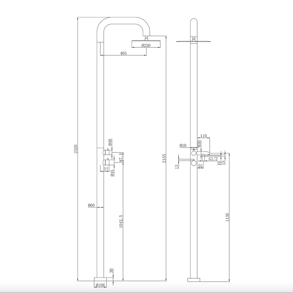 Elle Freestanding Outdoor Shower 316 Stainless Steel - Brushed