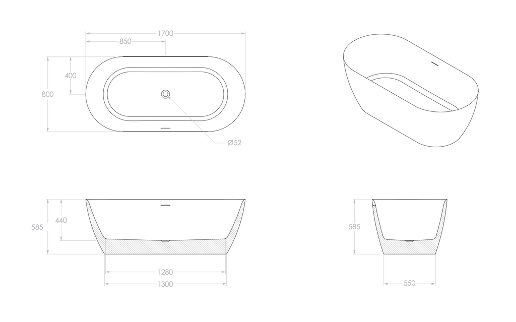 ADP Glacier Freestanding Bath 1700mm - Gloss White