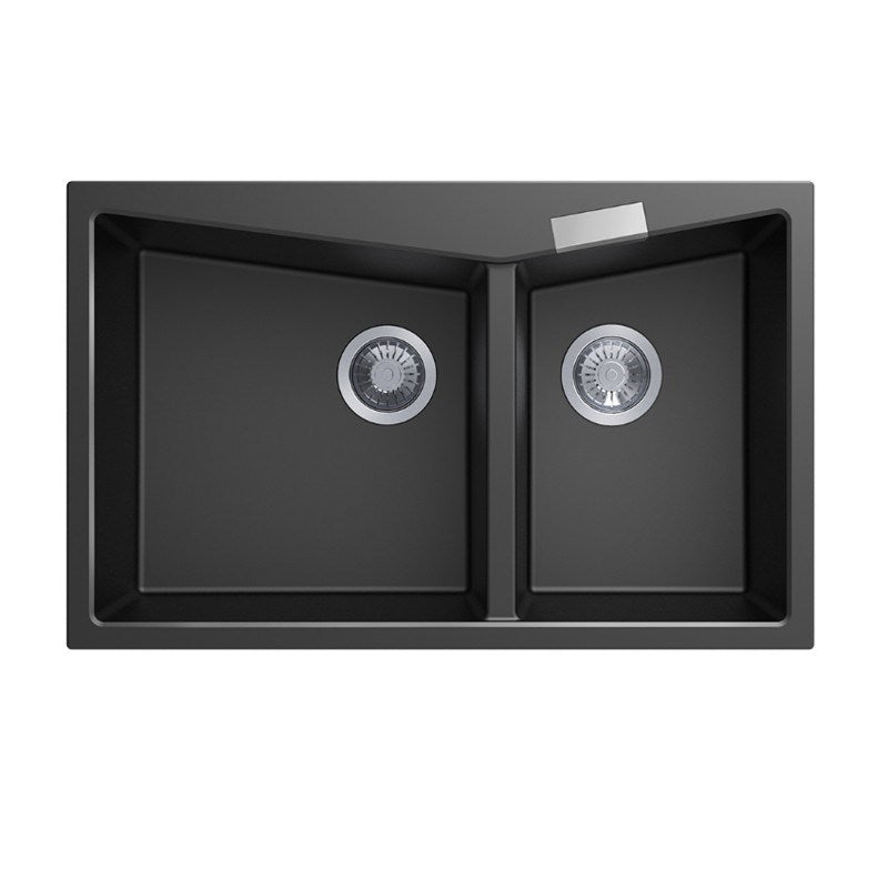 Granite 800x500mm Double Bowl Kitchen Sink - Black