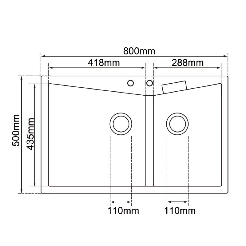 Granite 800x500mm Double Bowl Kitchen Sink - Black