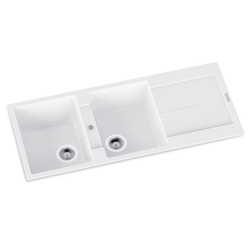 Granite 1160x460x200mm Double Bowl Kitchen Sink - White