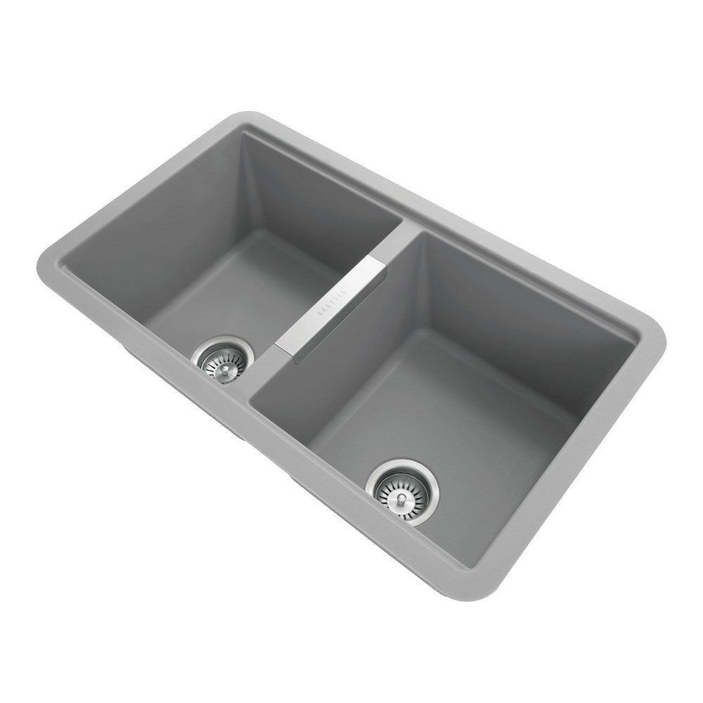 Granite 824x481x241mm Double Bowl Kitchen Sink - Concrete Grey