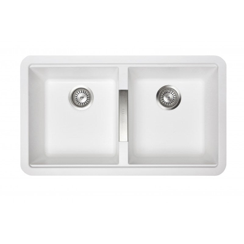 Granite 824x481x241mm Double Bowl Kitchen Sink - White