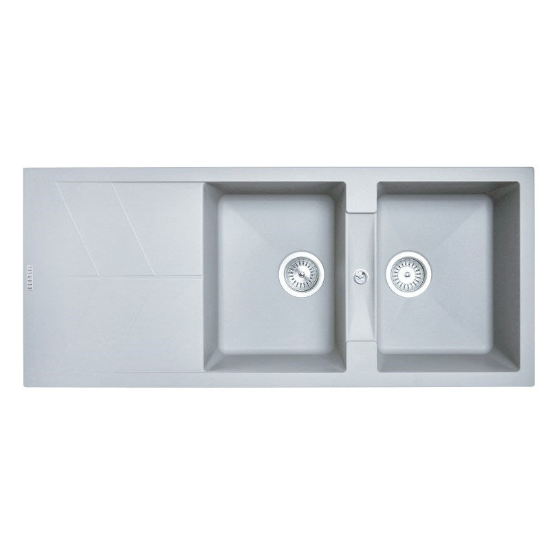 Granite 1150x500mm Double Bowl Kitchen Sink - Concrete Grey
