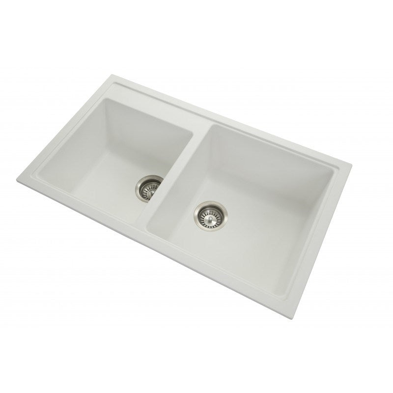 Granite 860x500x200mm 1 & 3/4 Bowl Kitchen Sink - White