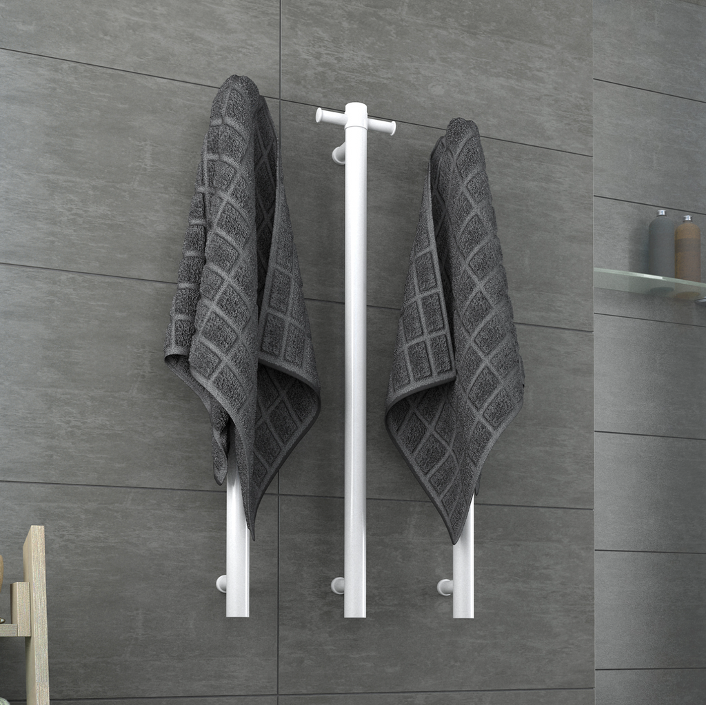 Thermogroup Straight Round Vertical Single Heated Towel Rail - Satin White