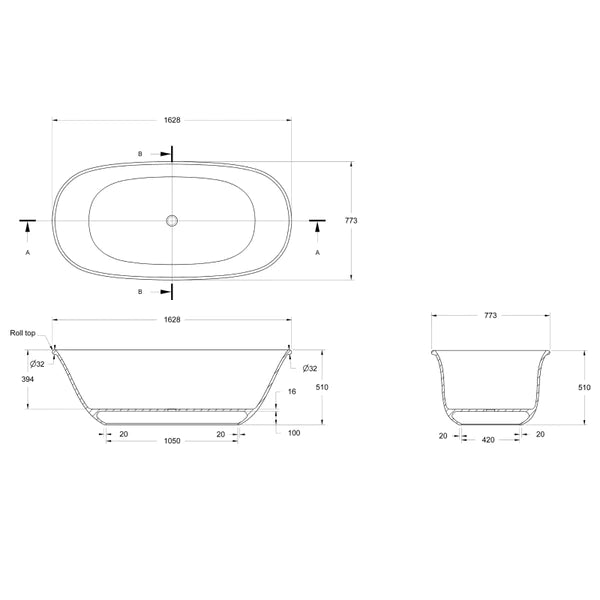 Turner Hastings Blanche 162 TitanCast Bath - Gloss White