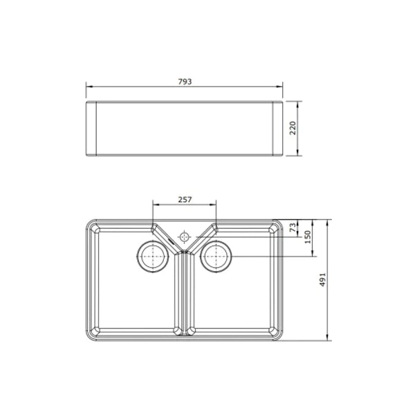 Turner Hastings Chester 80x50 1TH Double Bowl Fireclay Sink incl. Overflow Kit