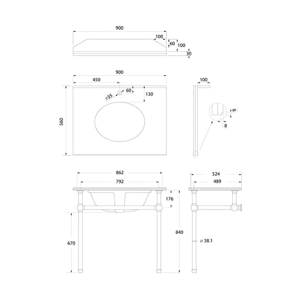 Turner Hastings Mayer Washstand with 90 x 55 Real Carrara Marble Top