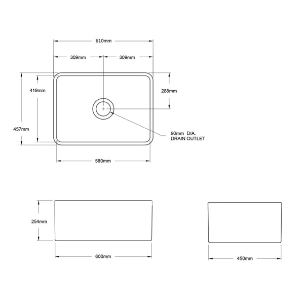 Turner Hastings Novi 60x46 Fireclay Butler Sink - Matte Black