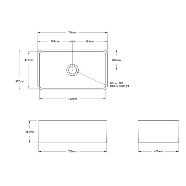 Turner Hastings Novi 75x46 Fireclay Butler Sink - Matte Black