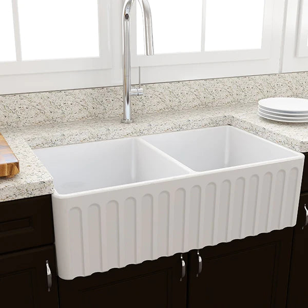 Turner Hastings Novi 85x46 Double Bowl Fireclay Butler Sink - Matte White