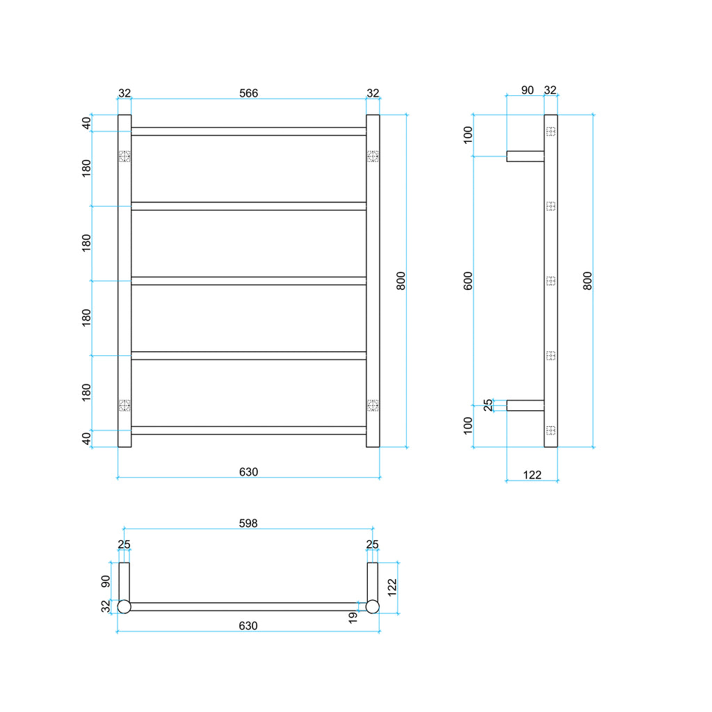 Thermogroup 5 Straight Round Non-Heated Ladder Towel Rail - Matte Black