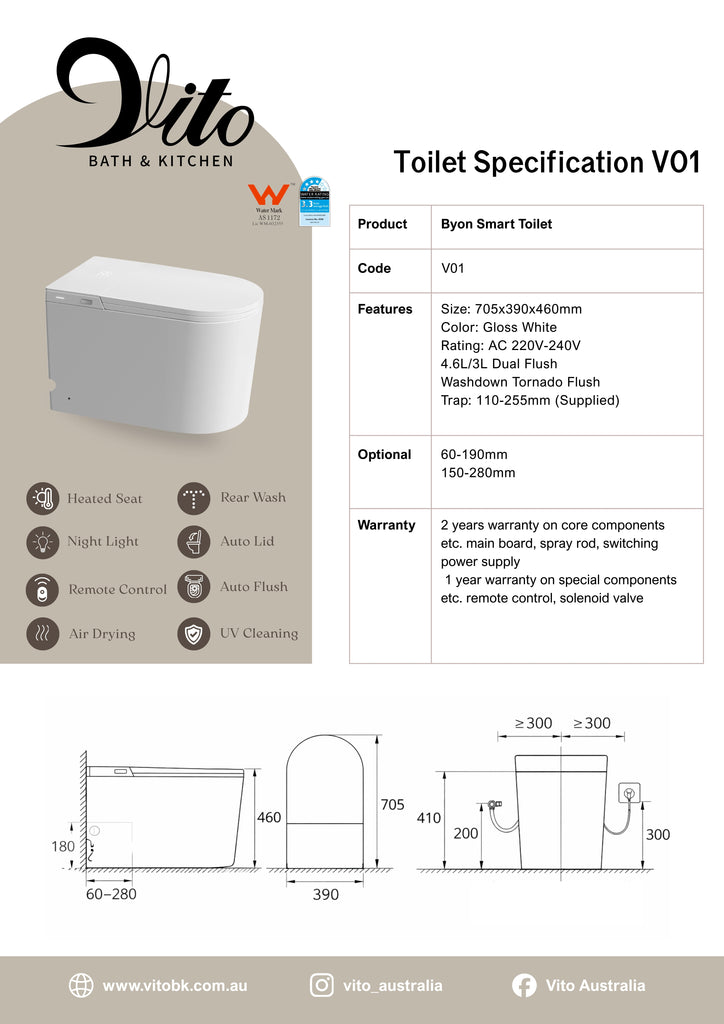 Byron Smart Toilet One-Piece Ceramic Instant Heating Tornado Flush