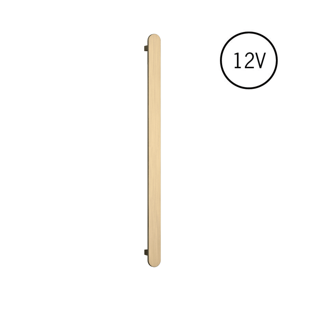 Thermogroup 12V Flat Pill Single Bar Vertical Heated Towel Rail - Brushed Brass
