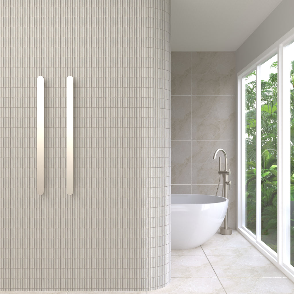 Thermogroup 12V Flat Pill Single Bar Vertical Heated Towel Rail - Brushed Nickel