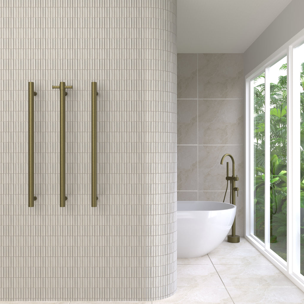 Thermogroup Straight Round Vertical Single Heated Towel Rail - Dark Antique Brass Plated To Order