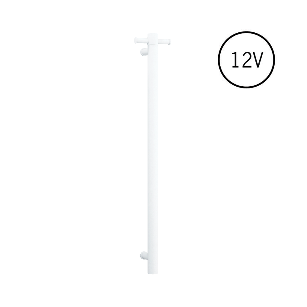 Thermogroup Straight Round Vertical Single Heated Towel Rail - Matte White