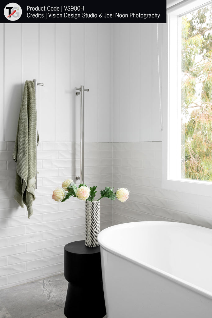 Thermogroup Straight Round Vertical Heated Towel - Polished Stainless Steel