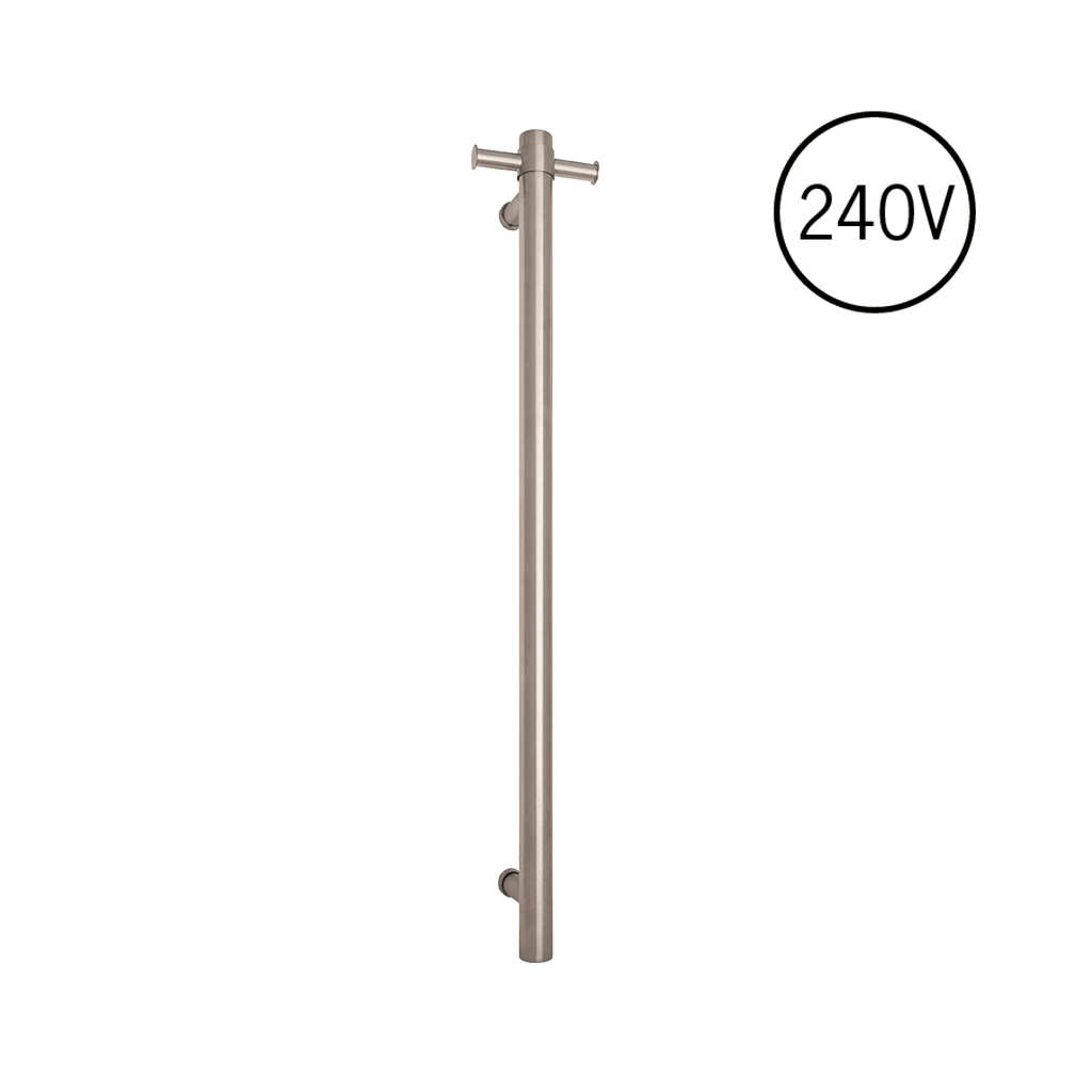 Thermogroup 240V Straight Round Vertical Single Bar Heated Towel Rail - Brushed Stainless