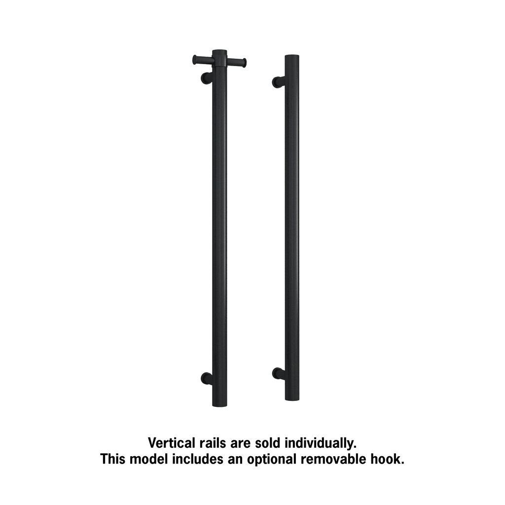 Thermogroup 240V Straight Round Vertical Single Bar Heated Towel Rail - Matte Black