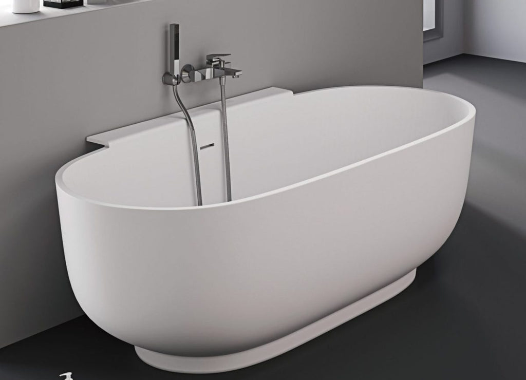 Kaskade Abbey Freestanding Back-to-Wall Stone Bath - Matte White