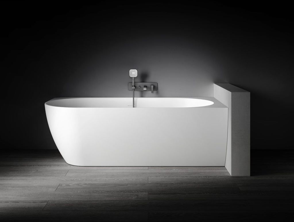 Kaskade Eleni Corner Back to Wall Stone Bath - Matte White