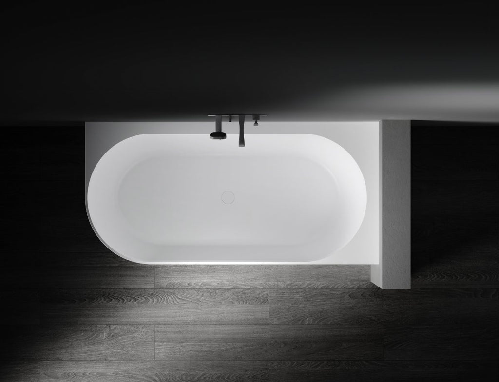 Kaskade Eleni Corner Back to Wall Stone Bath - Matte White