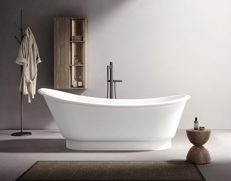 Kaskade Naomi Freestanding Slipper Stone Bath - Matte White