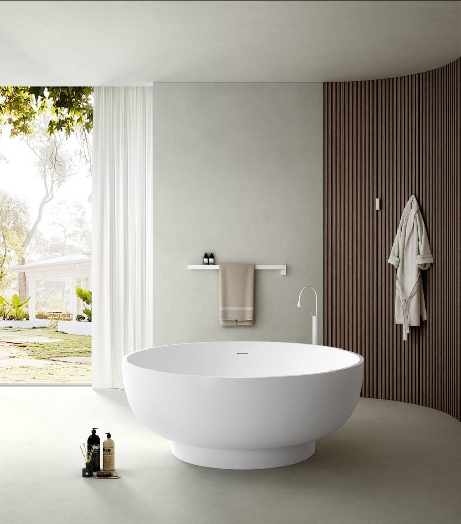 Kaskade Rafaella Freestanding Round Stone Bath - Matte White