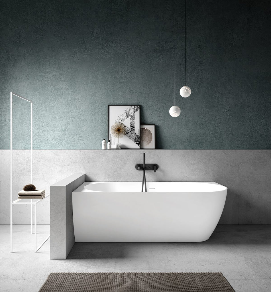 Kaskade Eleni Corner Back to Wall Stone Bath - Matte White