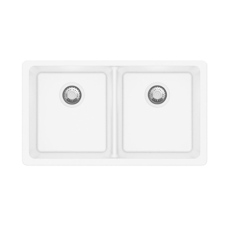 Granite 838x476x241mm Double Bowl Kitchen Sink - White