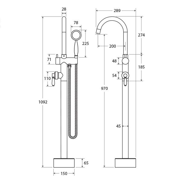 Fienza Eleanor Floor Mixer and Shower - Chrome / Ceramic - Wellsons