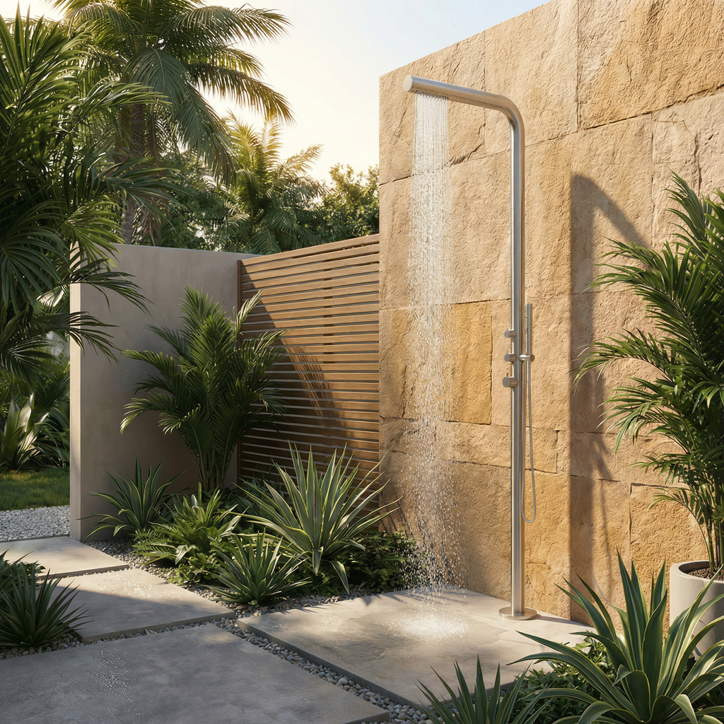 Yarra Freestanding Outdoor Shower Kit 316 Hydro Jet Stainless Steel