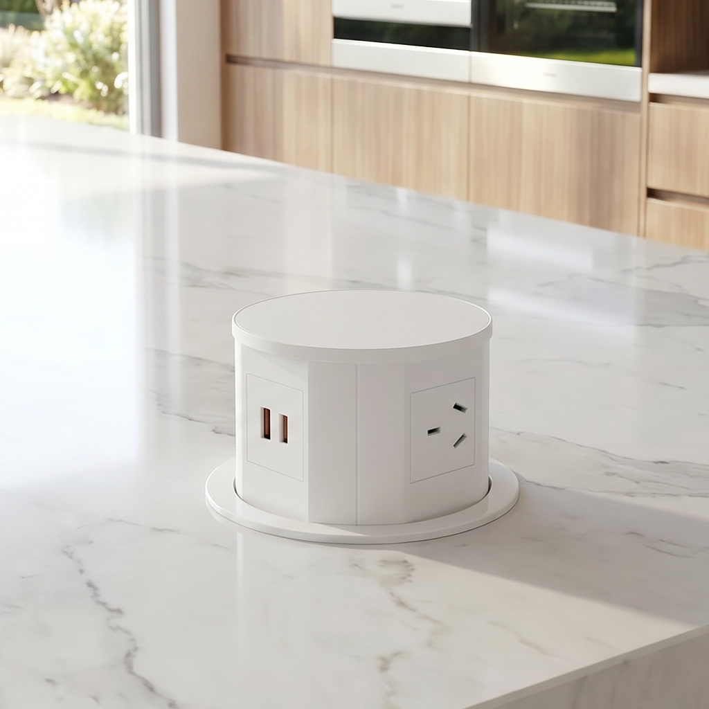 Quad Sided Pop Up Power Outlet With USB - White