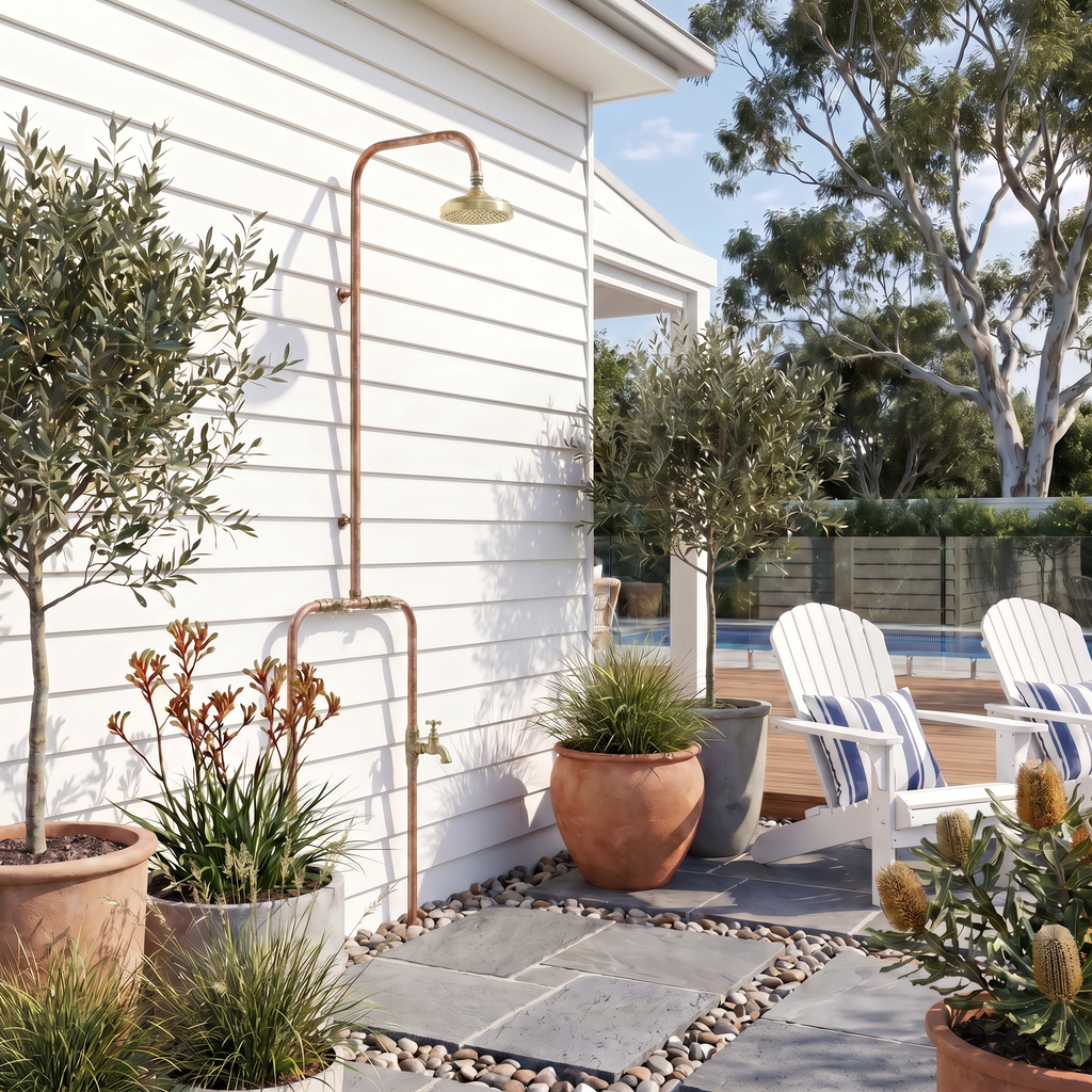 Haven 150mm Brass Copper Outdoor Shower Hot & Cold Water Foot Tap