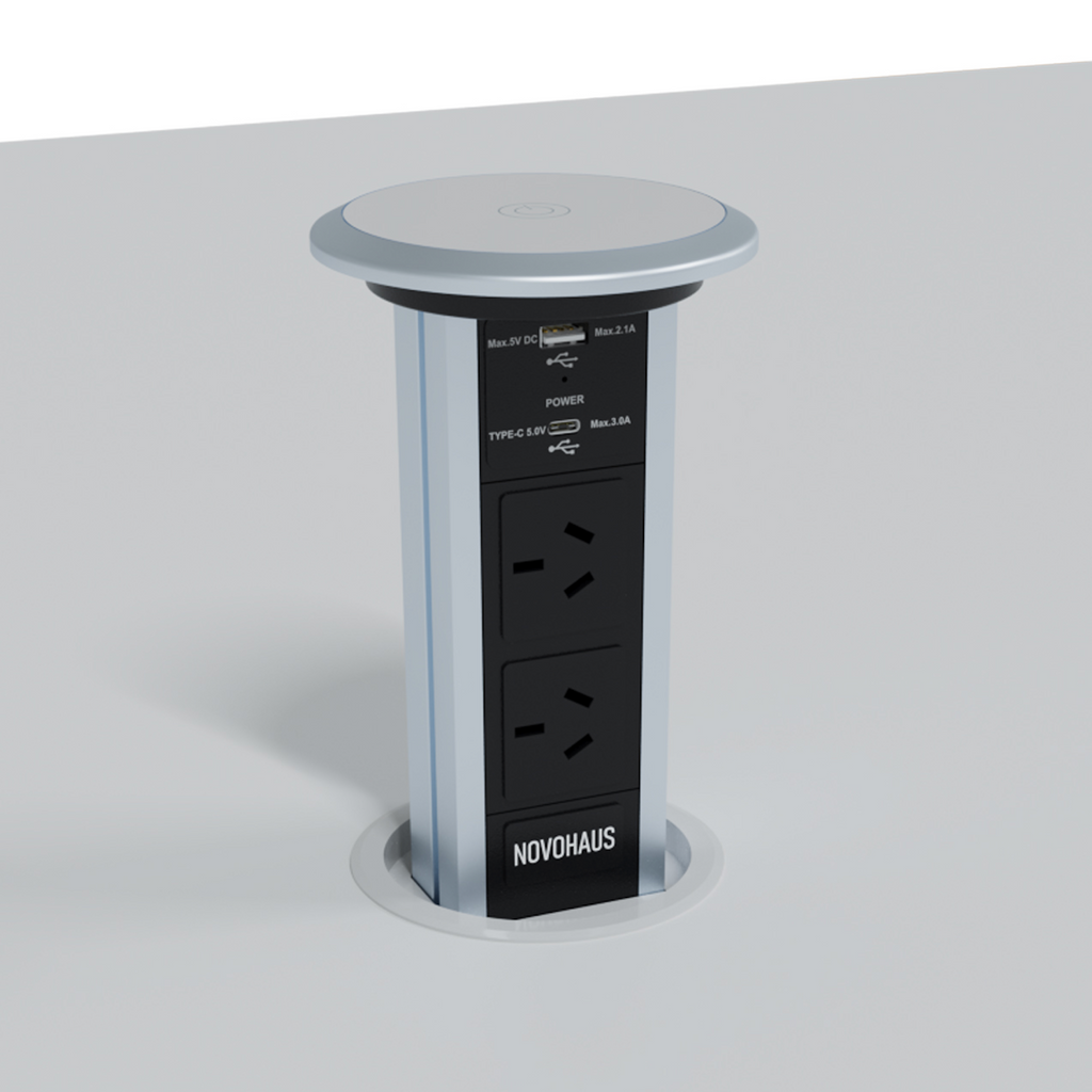 Motorised Pop Up Bench Power Point With USB - Black Silver